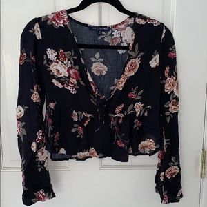 Floral crop top with tie in front